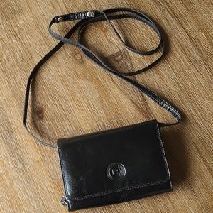 Black wallet with a strap